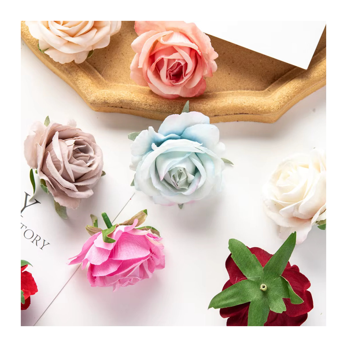 ZQCY Künstliche Flanell Rosen in Weiß und Mehrfarbig für Hochzeit und DIY-Dekoration - Bild 3