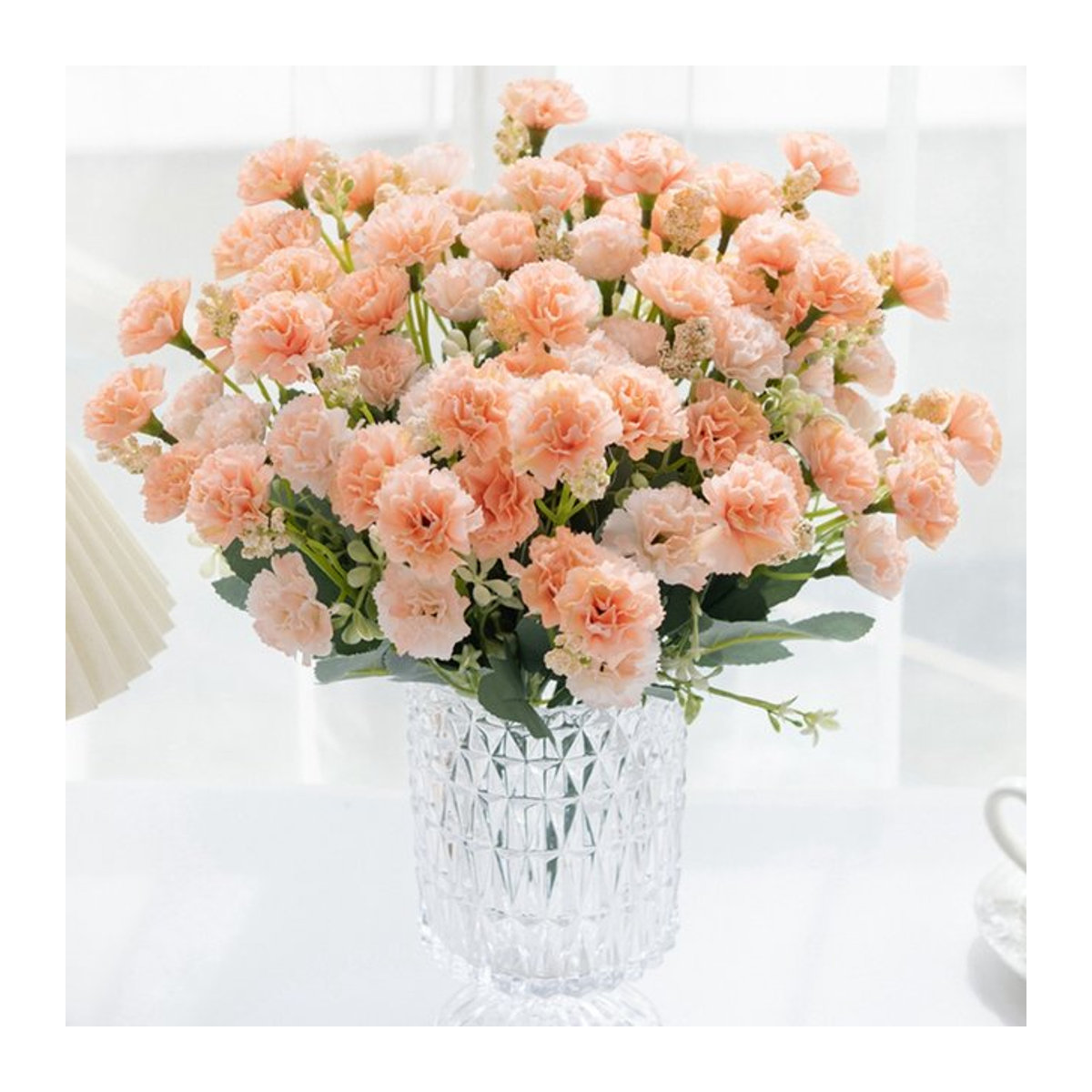 ZQCY Künstliche Nelken in Weiß und Rosa, 5 Gabeln mit 15 Köpfen für Hochzeitsbögen und Blumenarrangements - Bild 1