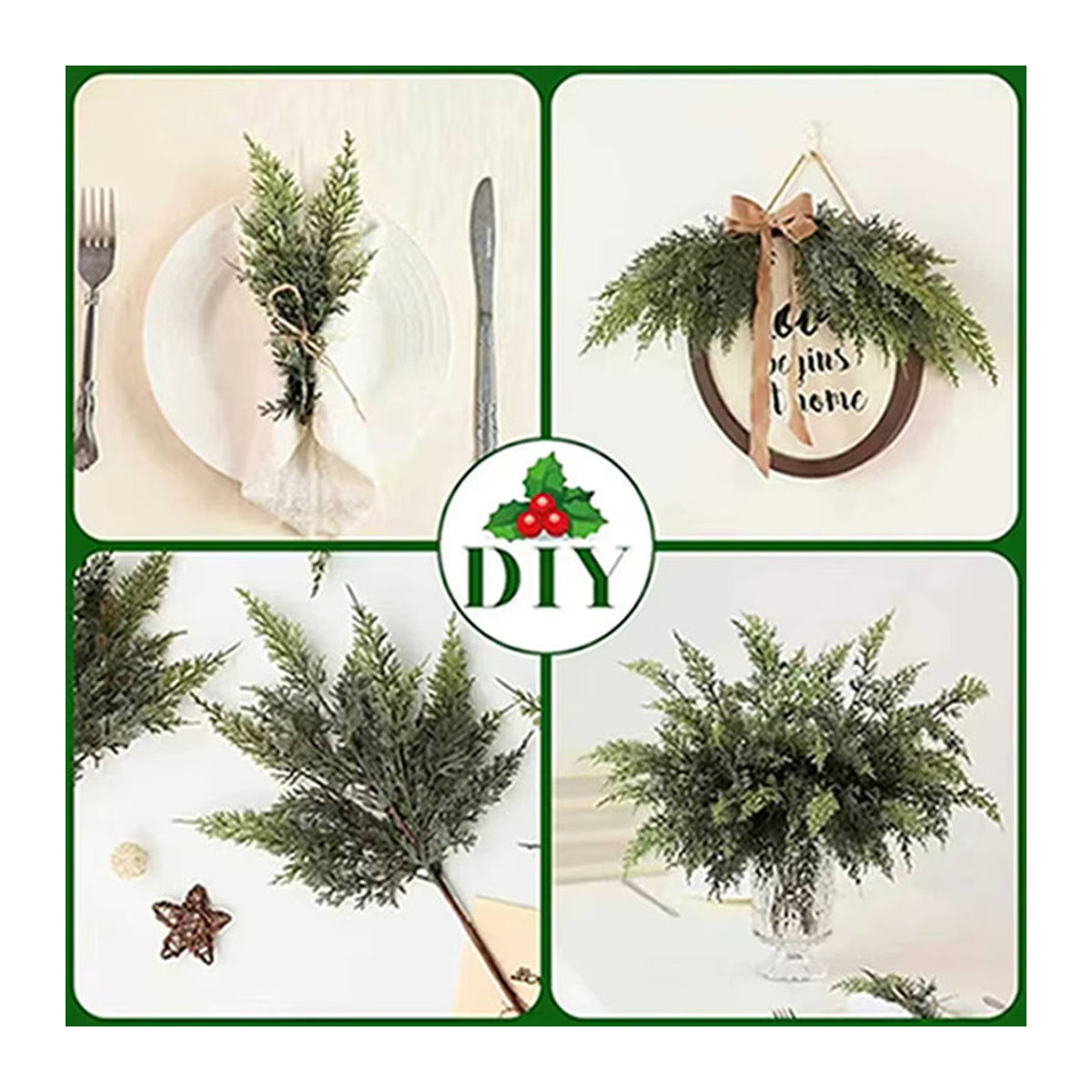 ZQCY Künstliche Olivenzweige in Grün als Dekoration für Hochzeit, Weihnachten und Wohnzimmer, 2er Set - Bild 5