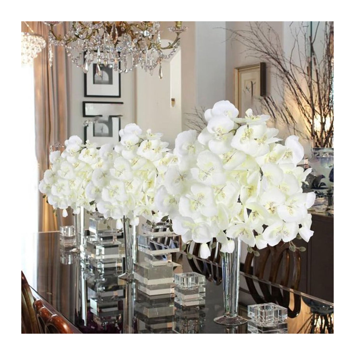 ZQCY Künstliche Orchideen mit Schmetterlingen in Weiß, Textil-Blumenstrauß für Tischdekoration, Hochzeit und Garten - Bild 1