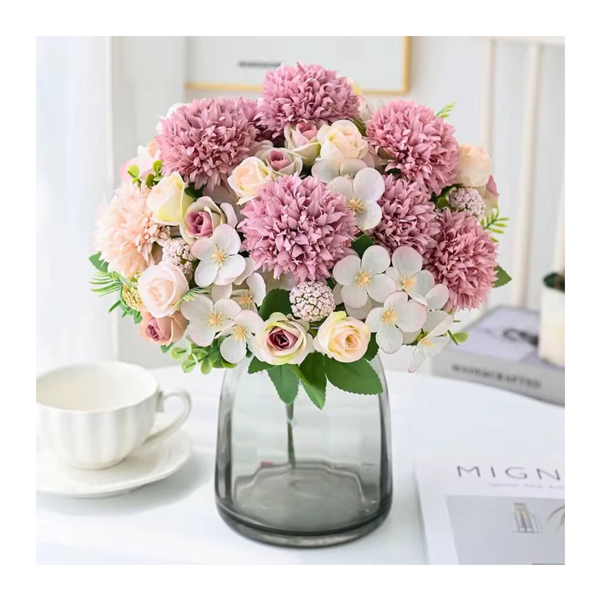 ZQCY Künstliche Rosen und Chrysanthemen aus Seide in Rosa für Hochzeitsdekoration und DIY-Kränze - Bild 2