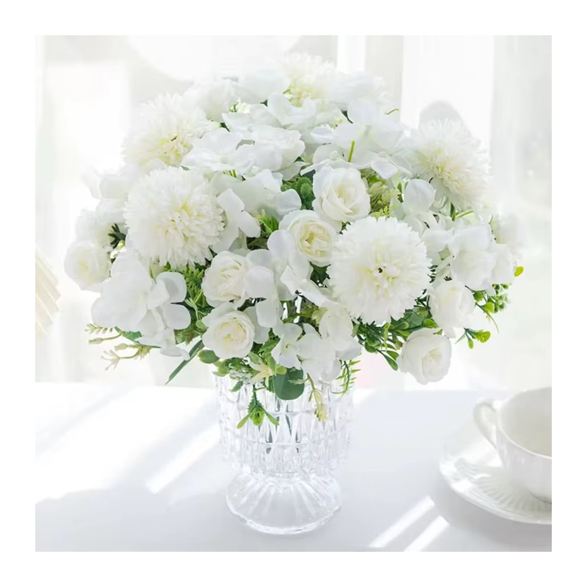 ZQCY Künstliche Rosen und Chrysanthemen aus Textil in Beige und Weiß für Hochzeiten und Raumdekoration - Bild 2