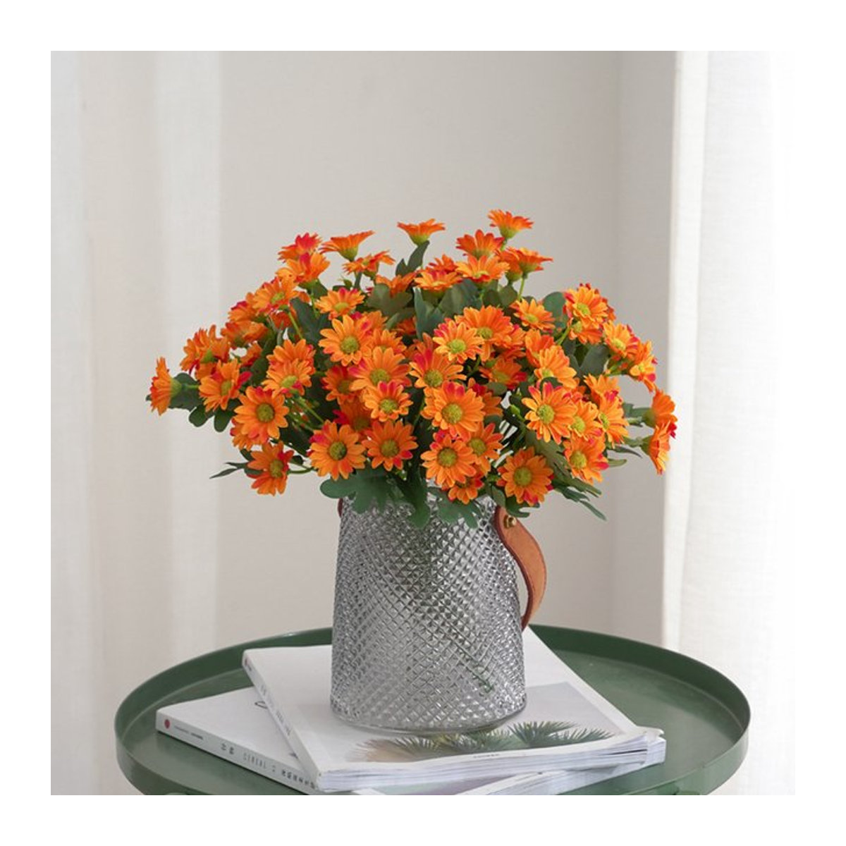 ZQCY Künstliche Seiden-Gänseblümchen in Weiß und Orange für Herbst-Dekoration, DIY Kranz und Hochzeitsfloristik - Bild 1
