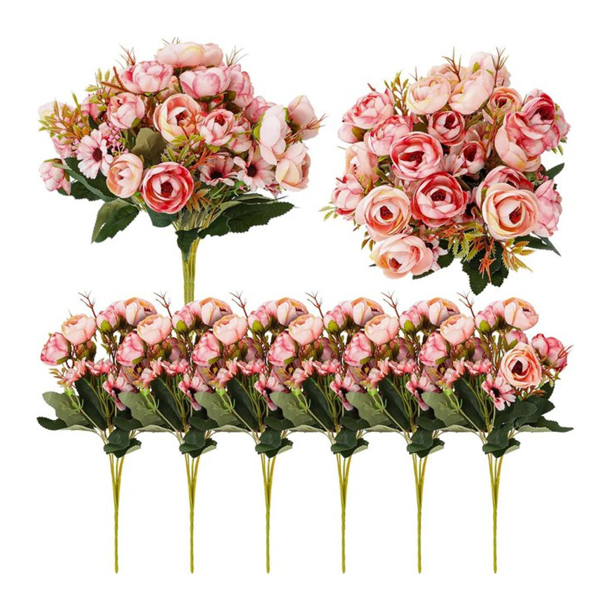 ZQCY Künstliche Teerosen in Beige und Rosa als dekorative Topfpflanze für Hochzeit und Weihnachten - Bild 1