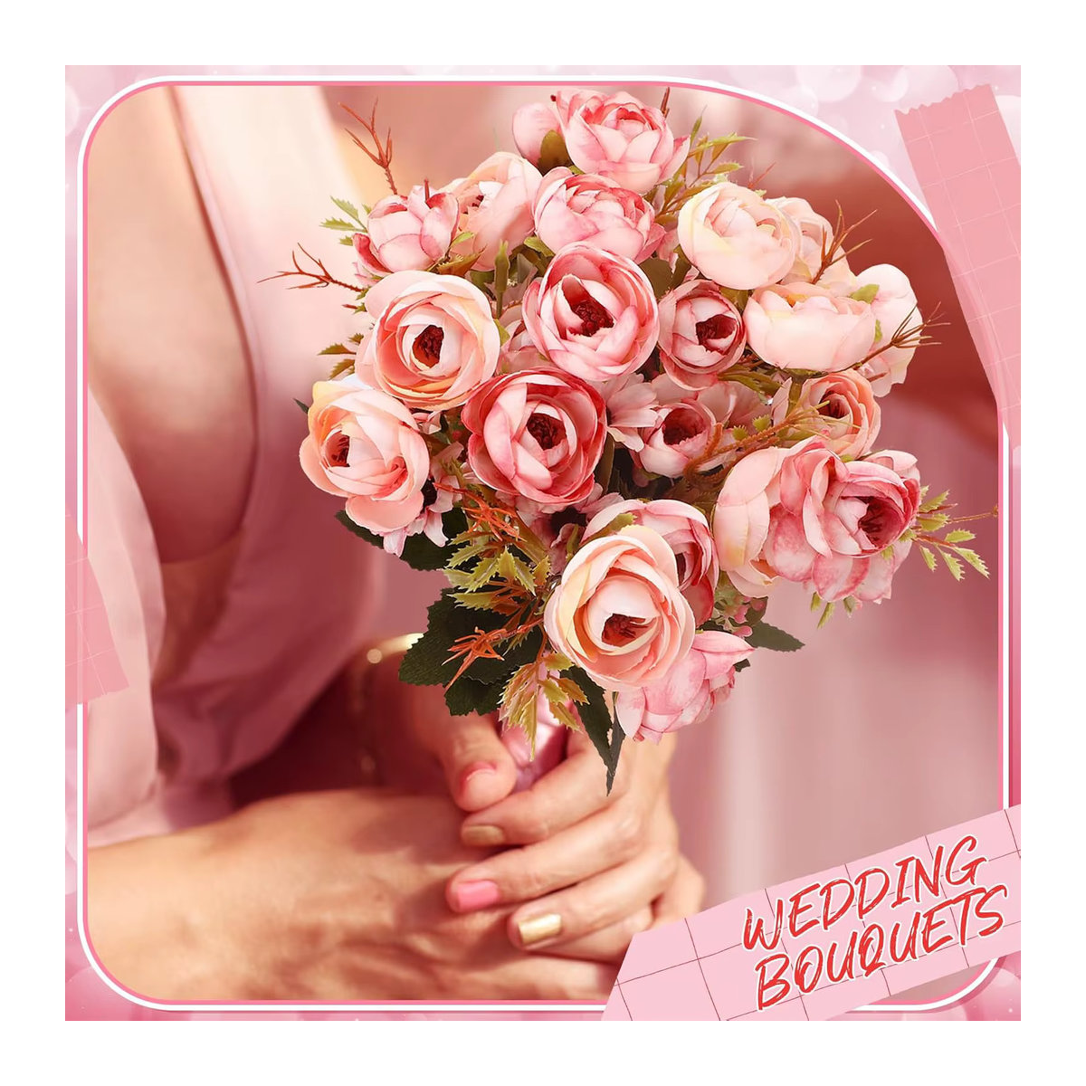 ZQCY Künstliche Teerosen in Beige und Rosa als dekorative Topfpflanze für Hochzeit und Weihnachten - Bild 2