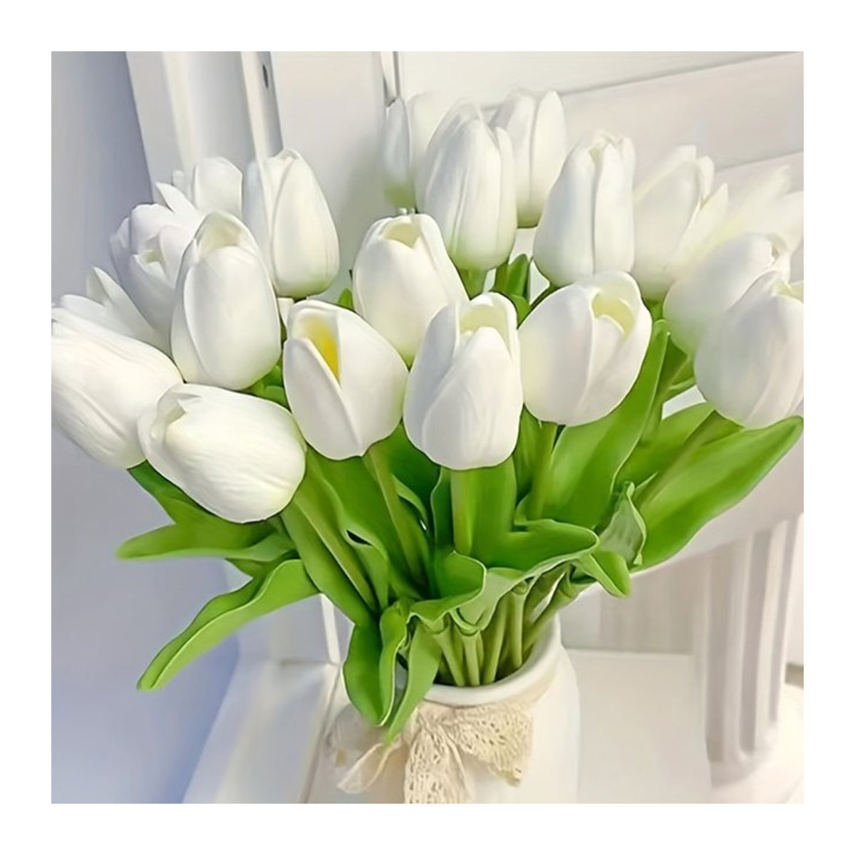 ZQCY Künstliche Tulpen Bouquet in Weiß für Hochzeit und Dekoration - Bild 1