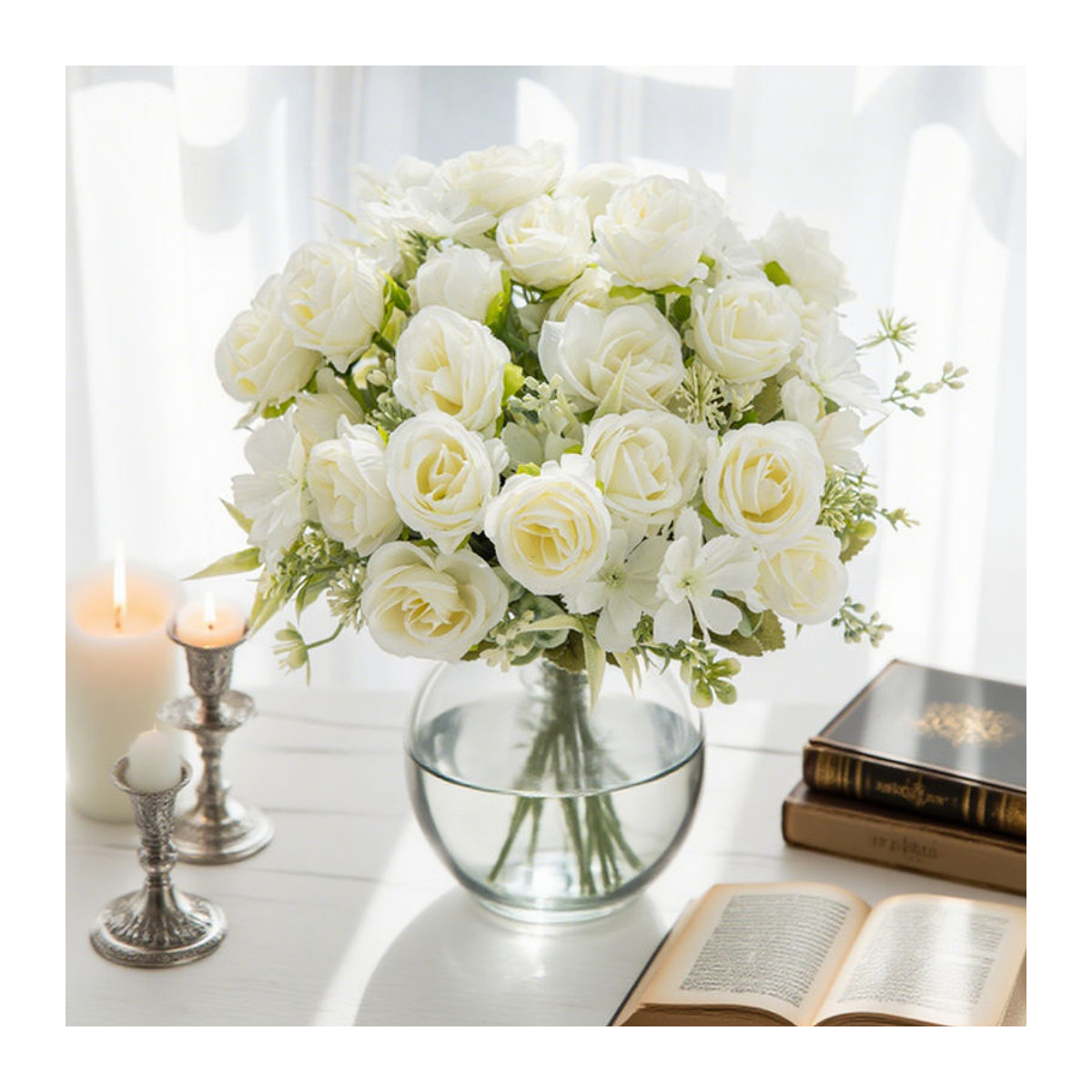 ZQCY Künstlicher Blumenkranz Weiß Rund mit Floraler Dekoration für Hochzeit und Garten - Bild 1