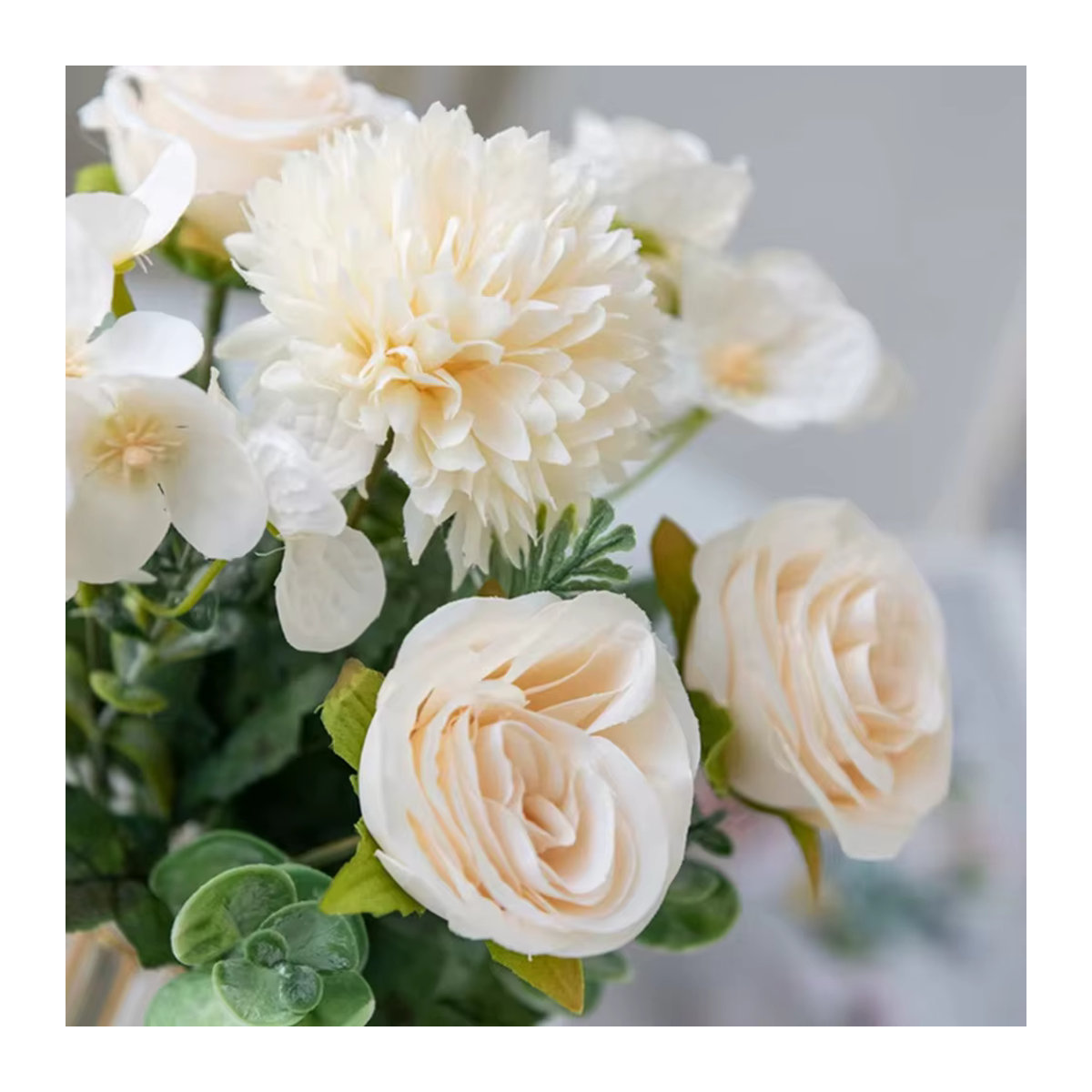 ZQCY Künstlicher Blumenstrauß aus Seide mit Rosen und Chrysanthemen in Rosa und Weiß für Hochzeit und Dekoration - Bild 2