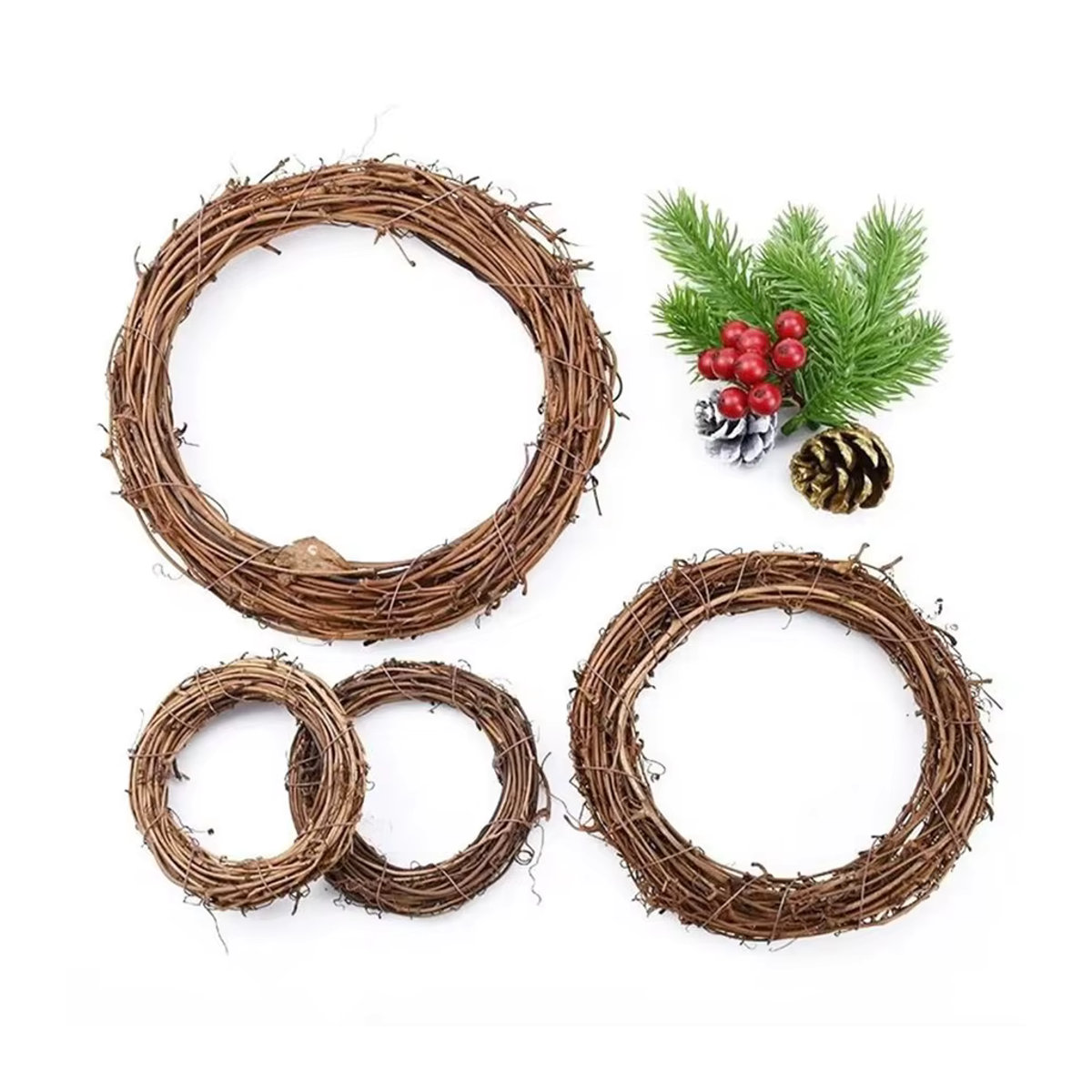 ZQCY Künstlicher Kranz aus Reben und Blättern in Braun für Hochzeit, Garten und Dekoration, Rund, Durchmesser: 10 cm, 15 cm oder 20 cm - Bild 4