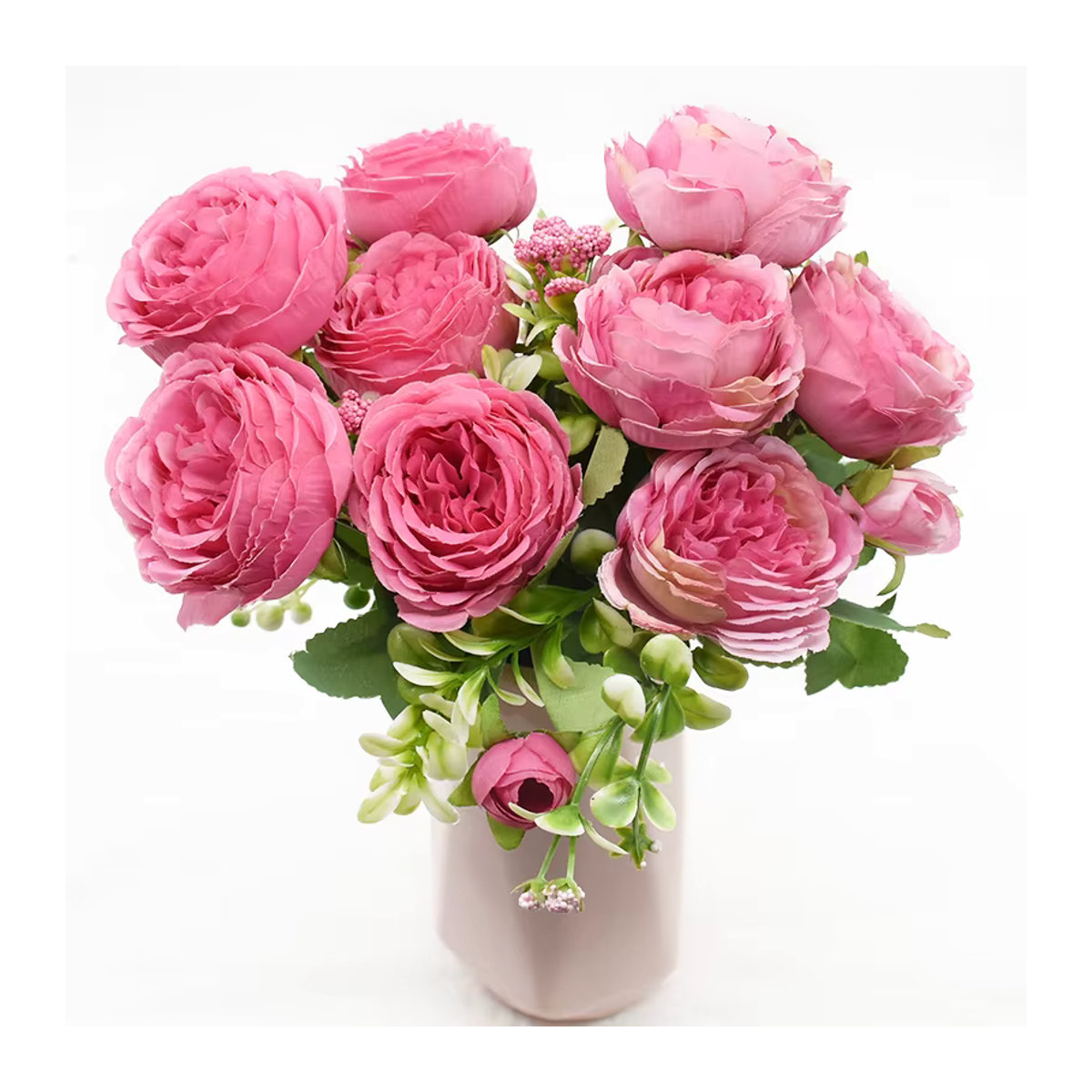 ZQCY Künstlicher Pfingstrosenstrauß in Rosa mit 9 Blütenköpfen für Dekoration und Hochzeit - Bild 2