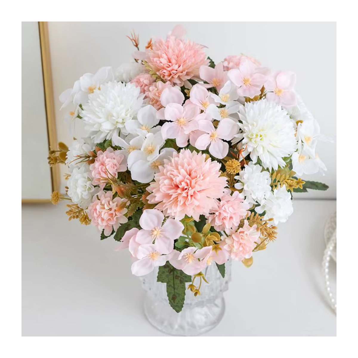 ZQCY Künstliches Blumenbouquet aus Seide mit Hortensien und Nelken in Rosa für Hochzeit und Dekoration - Bild 1