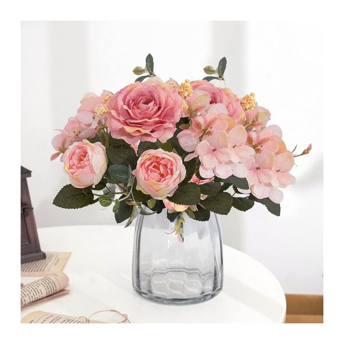 ZQCY Künstliches Rosen- und Pfingstrosen-Bouquet in Rosa für Hochzeitsdekoration und Wohnkultur, 1 bis 5 Stück - Bild 1