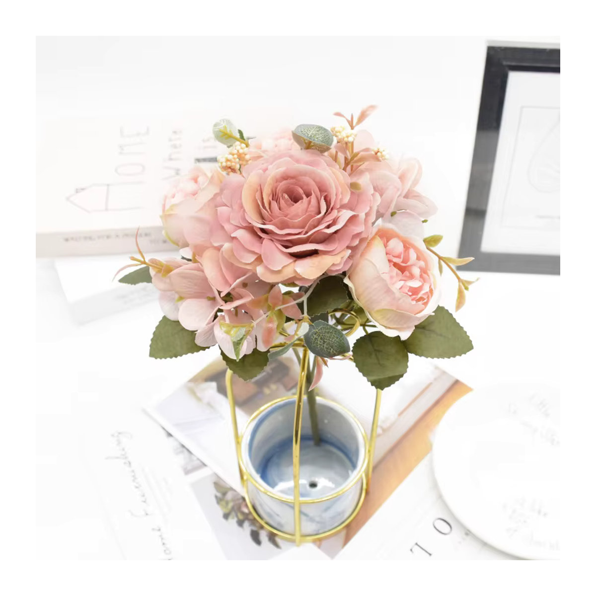ZQCY Künstliches Rosen- und Pfingstrosen-Bouquet in Rosa für Hochzeitsdekoration und Wohnkultur, 1 bis 5 Stück - Bild 2