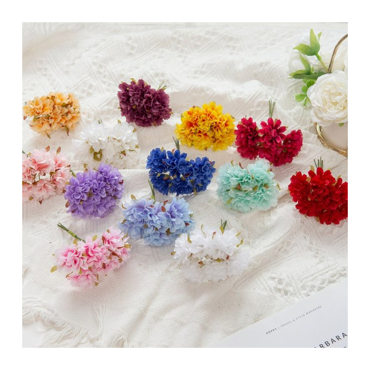 ZQCY Mini Bouquet aus künstlicher Kirschblüte in Weiß und Mehrfarbig für Hochzeiten und DIY-Dekorationen - Bild 1