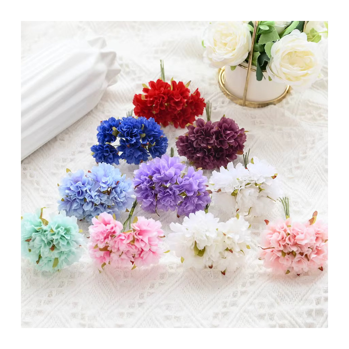 ZQCY Mini Bouquet aus künstlicher Kirschblüte in Weiß und Mehrfarbig für Hochzeiten und DIY-Dekorationen - Bild 2