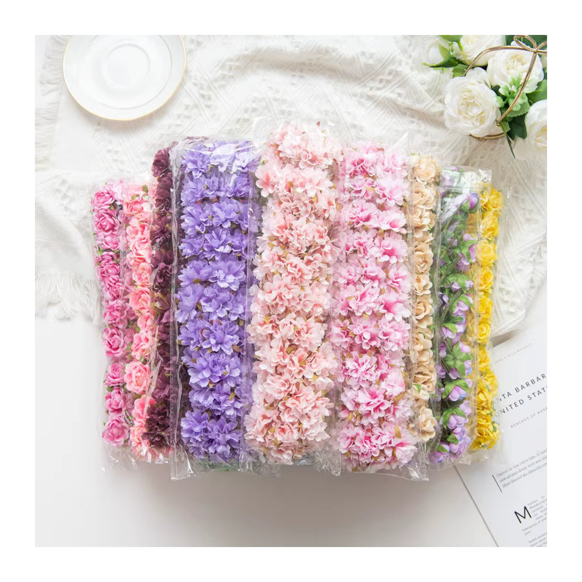 ZQCY Mini Bouquet aus künstlicher Kirschblüte in Weiß und Mehrfarbig für Hochzeiten und DIY-Dekorationen - Bild 3