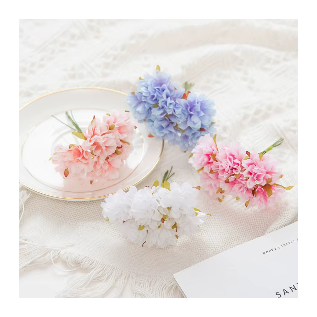 ZQCY Mini Bouquet aus künstlicher Kirschblüte in Weiß und Mehrfarbig für Hochzeiten und DIY-Dekorationen - Bild 4