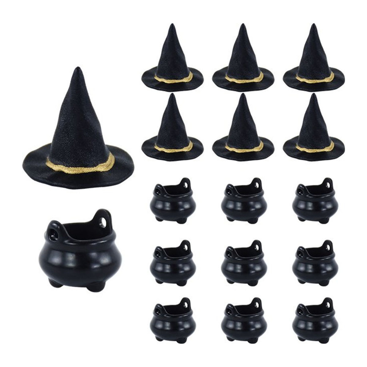 ZQNYCY 10er Set Halloween Dekoration aus Kunstharz mit Hexenhüten und Kesseln in Schwarz - Bild 1