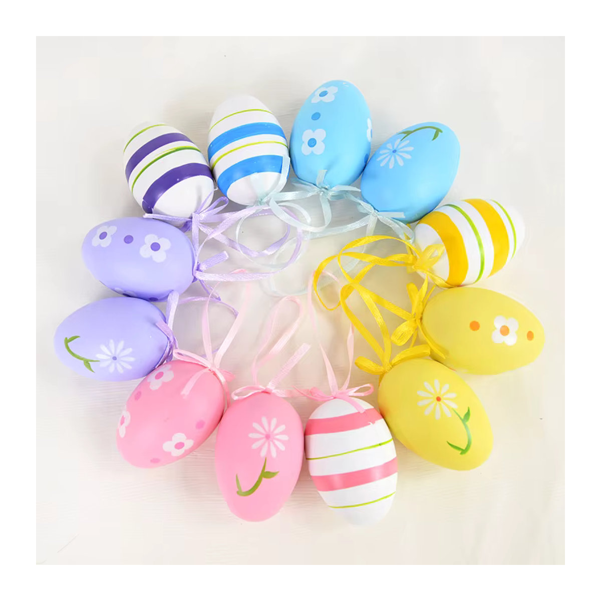ZQNYCY 12er Set Ostern Hängeornamente aus Kunststoff mit Eiern, Kaninchen und Küken in Mehrfarbig für DIY Bastelarbeiten und Kindergeschenke - Bild 2
