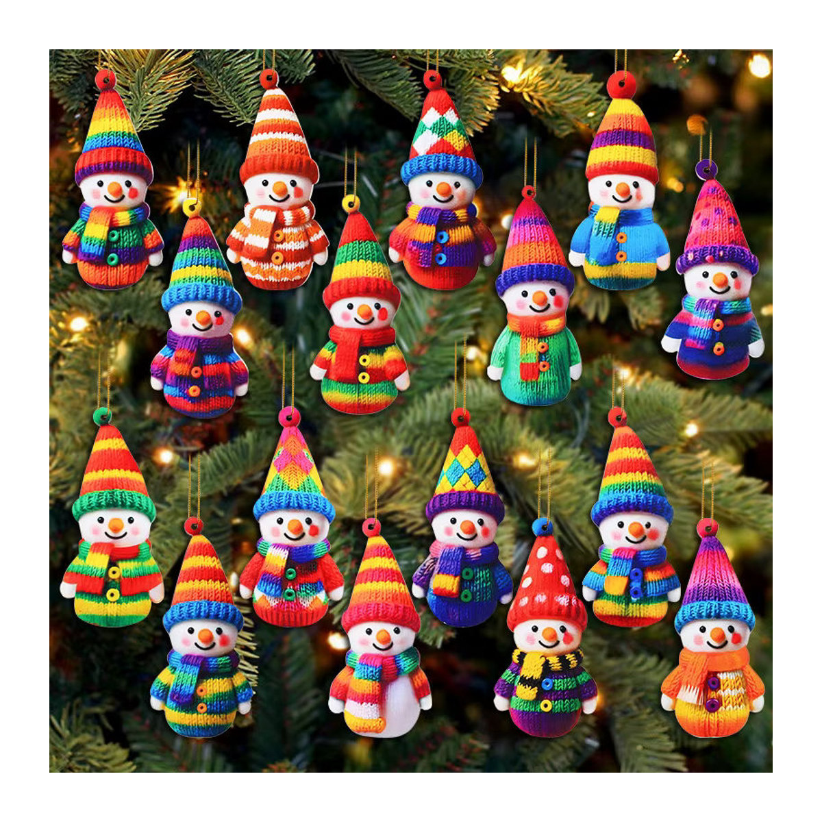 ZQNYCY 16er Set Schneemann Hängeornamente aus Kunststoff, mehrfarbige Cartoon Weihnachtsbaum Anhänger für Kinder und zur Dekoration von Haus und Kamin - Bild 5