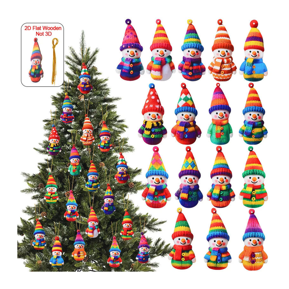 ZQNYCY 16er Set Schneemann Hängeornamente aus Kunststoff, mehrfarbige Cartoon Weihnachtsbaum Anhänger für Kinder und zur Dekoration von Haus und Kamin - Bild 7