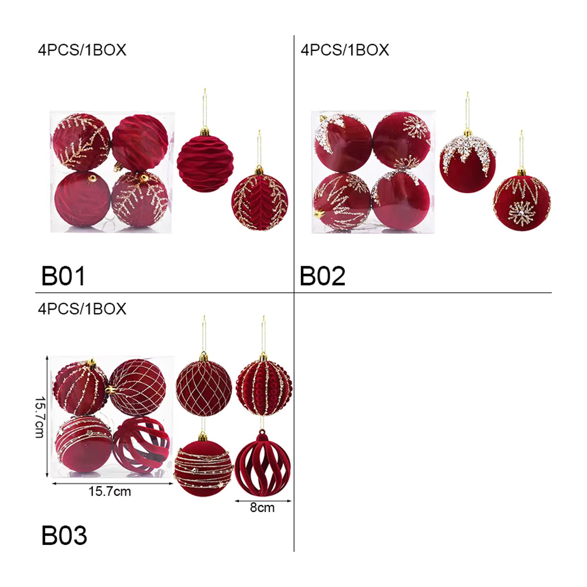 ZQNYCY 4er Set rote Plüsch Weihnachtskugeln als Hängeornamente aus Textil für deinen Weihnachtsbaum - Bild 5