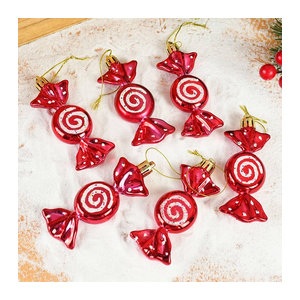 ZQNYCY 6er Set Weihnachts-Hängeornamente aus Glas in Süßigkeiten-Form, rot, unregelmäßige Kugeln mit Schnur für den Weihnachtsbaum