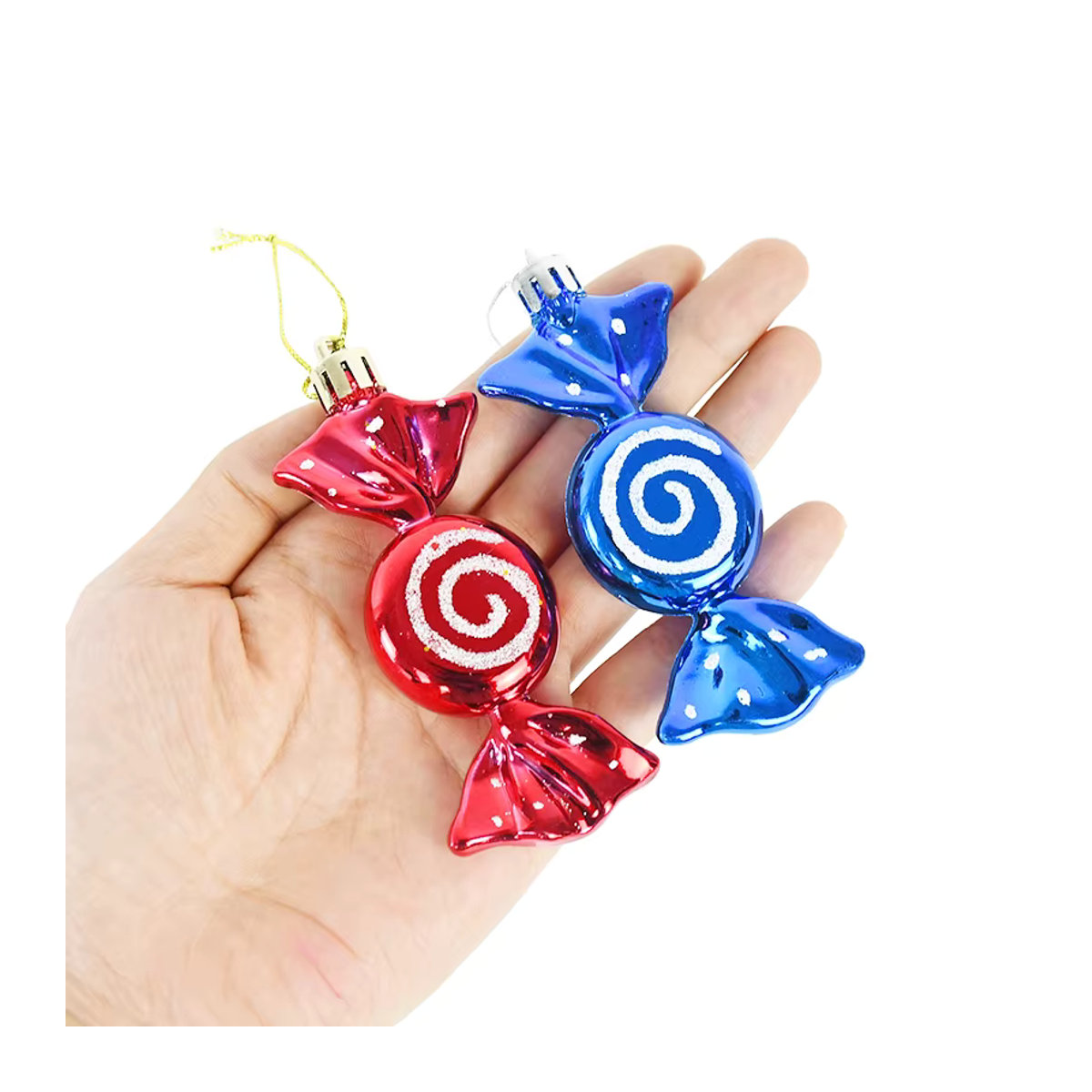 ZQNYCY 6er Set Weihnachts-Hängeornamente aus Glas in Süßigkeiten-Form, rot, unregelmäßige Kugeln mit Schnur für den Weihnachtsbaum - Bild 3