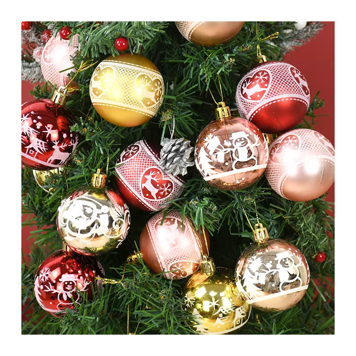 ZQNYCY 9er Set bemalte Weihnachtsglaskugeln mit floralem Design, mehrfarbig, Durchmesser: 6 cm - Bild 2