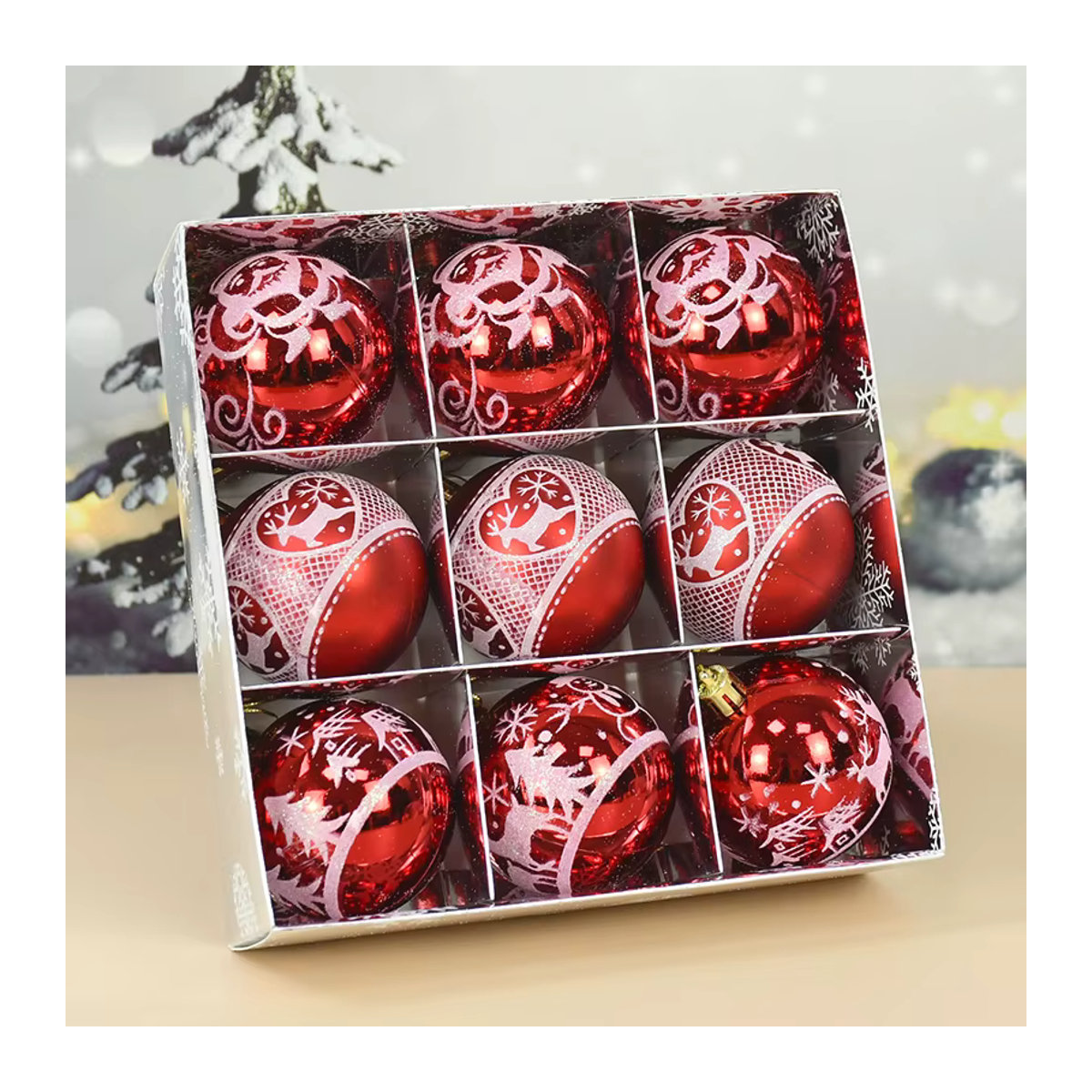 ZQNYCY 9er Set bemalte Weihnachtsglaskugeln mit floralem Design, mehrfarbig, Durchmesser: 6 cm - Bild 3