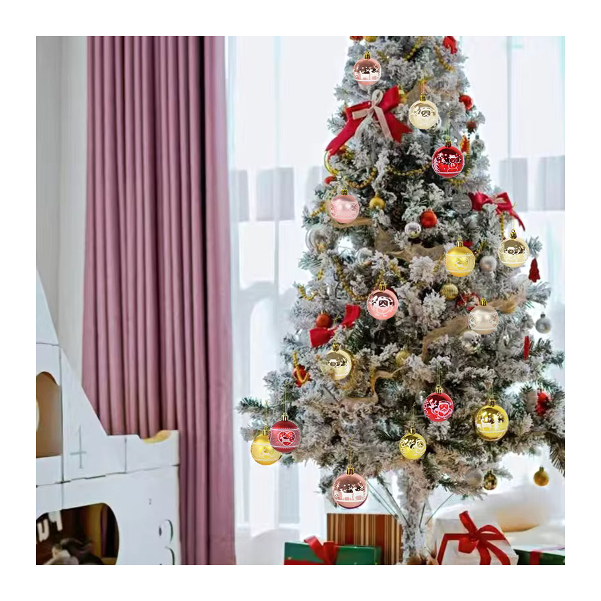 ZQNYCY 9er Set bemalte Weihnachtsglaskugeln mit floralem Design, mehrfarbig, Durchmesser: 6 cm - Bild 4