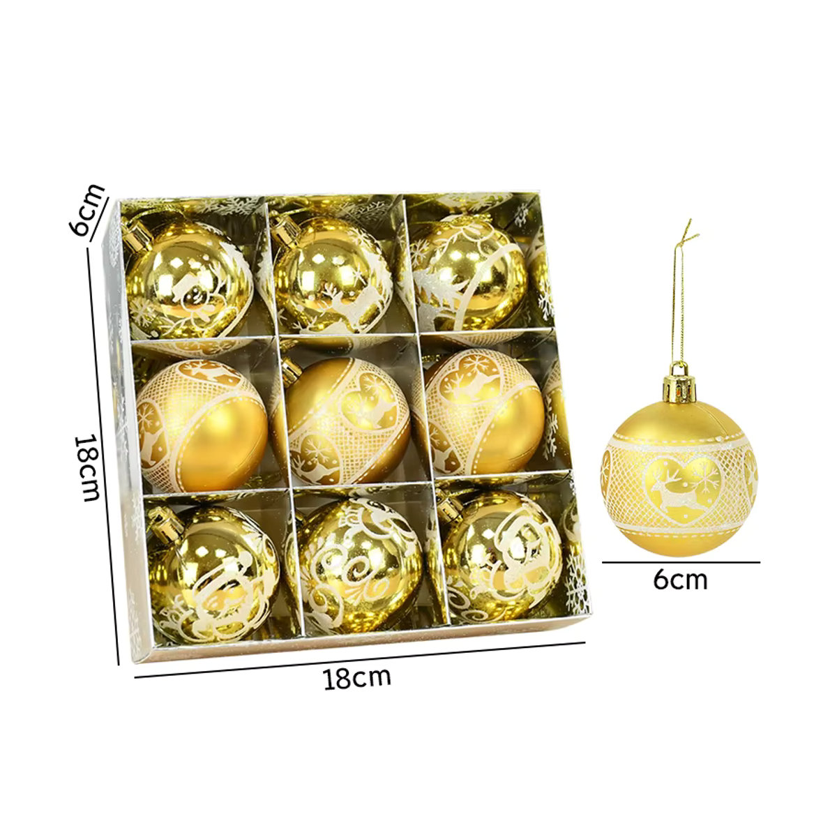 ZQNYCY 9er Set bemalte Weihnachtsglaskugeln mit floralem Design, mehrfarbig, Durchmesser: 6 cm - Bild 6
