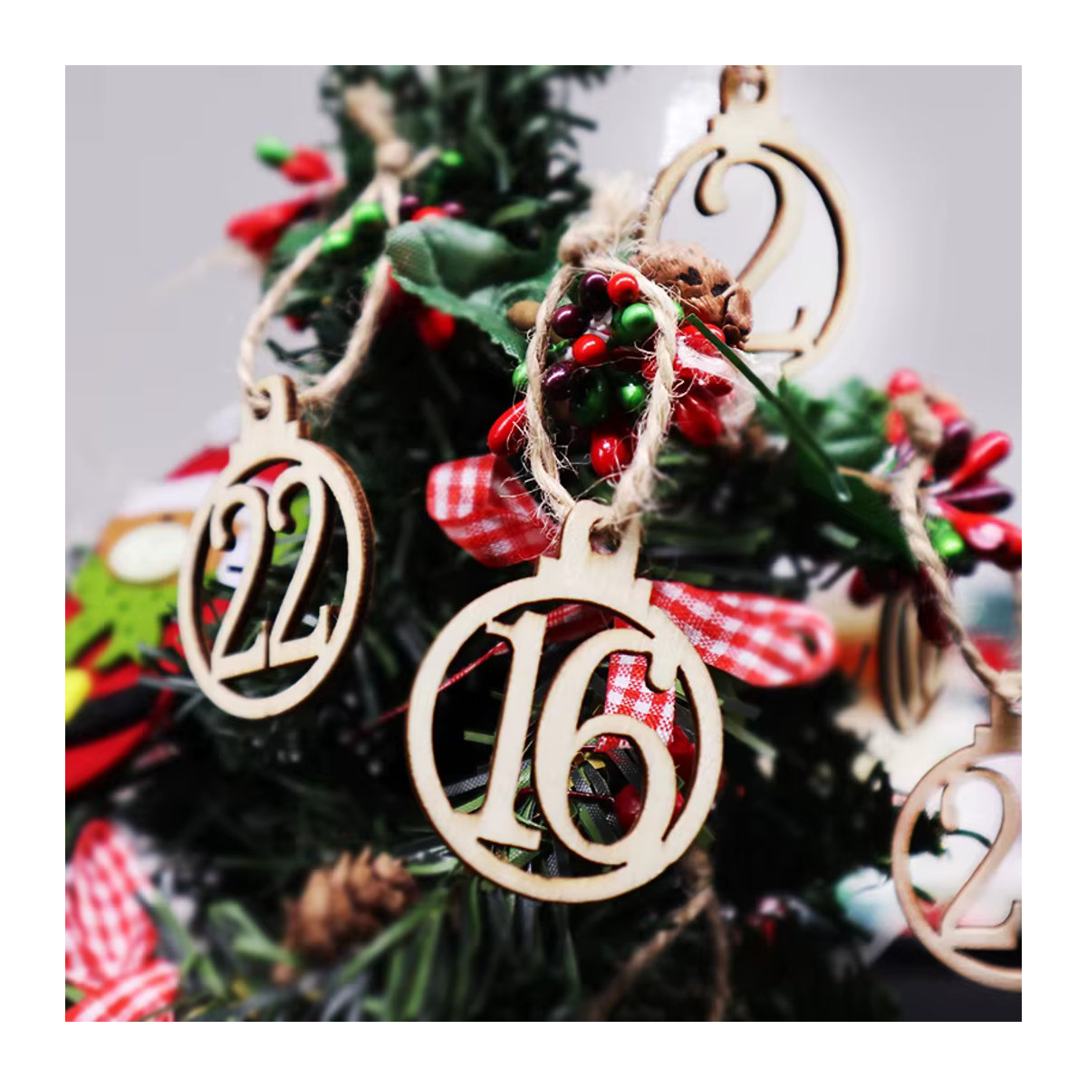 ZQNYCY Adventskalender Holz Tags Set mit Nummern 1-25 in Braun für skandinavische Weihnachtsdekoration - Bild 3