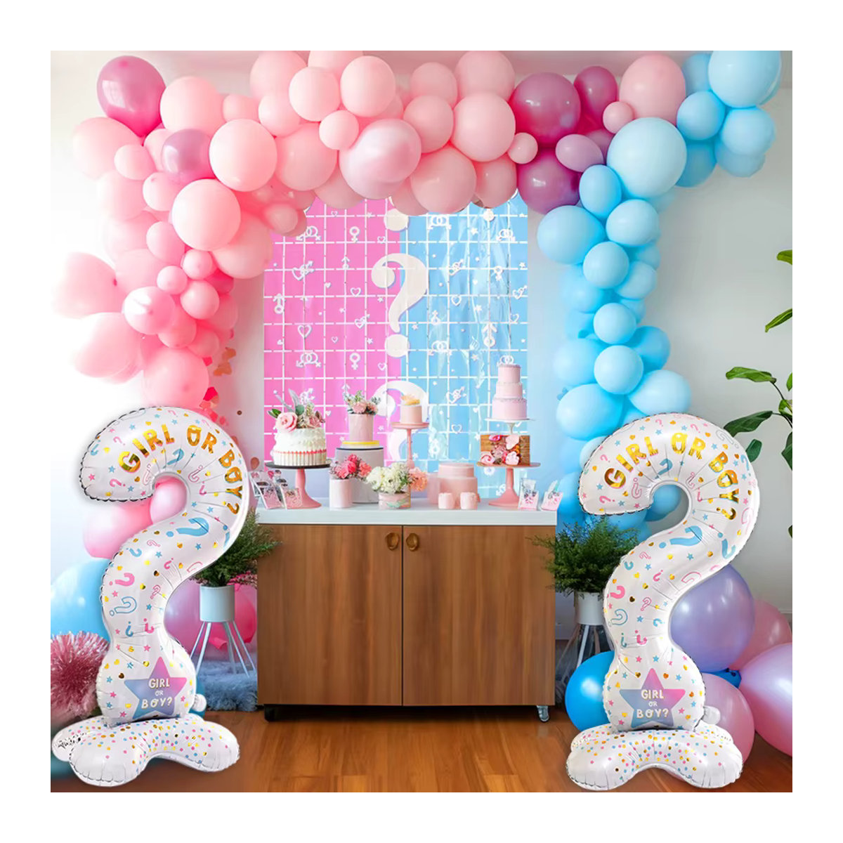 ZQNYCY Babyparty Dekoration Set mit Luftballons und Fransenvorhang zur Geschlechtsenthüllung, mehrfarbig - Bild 3