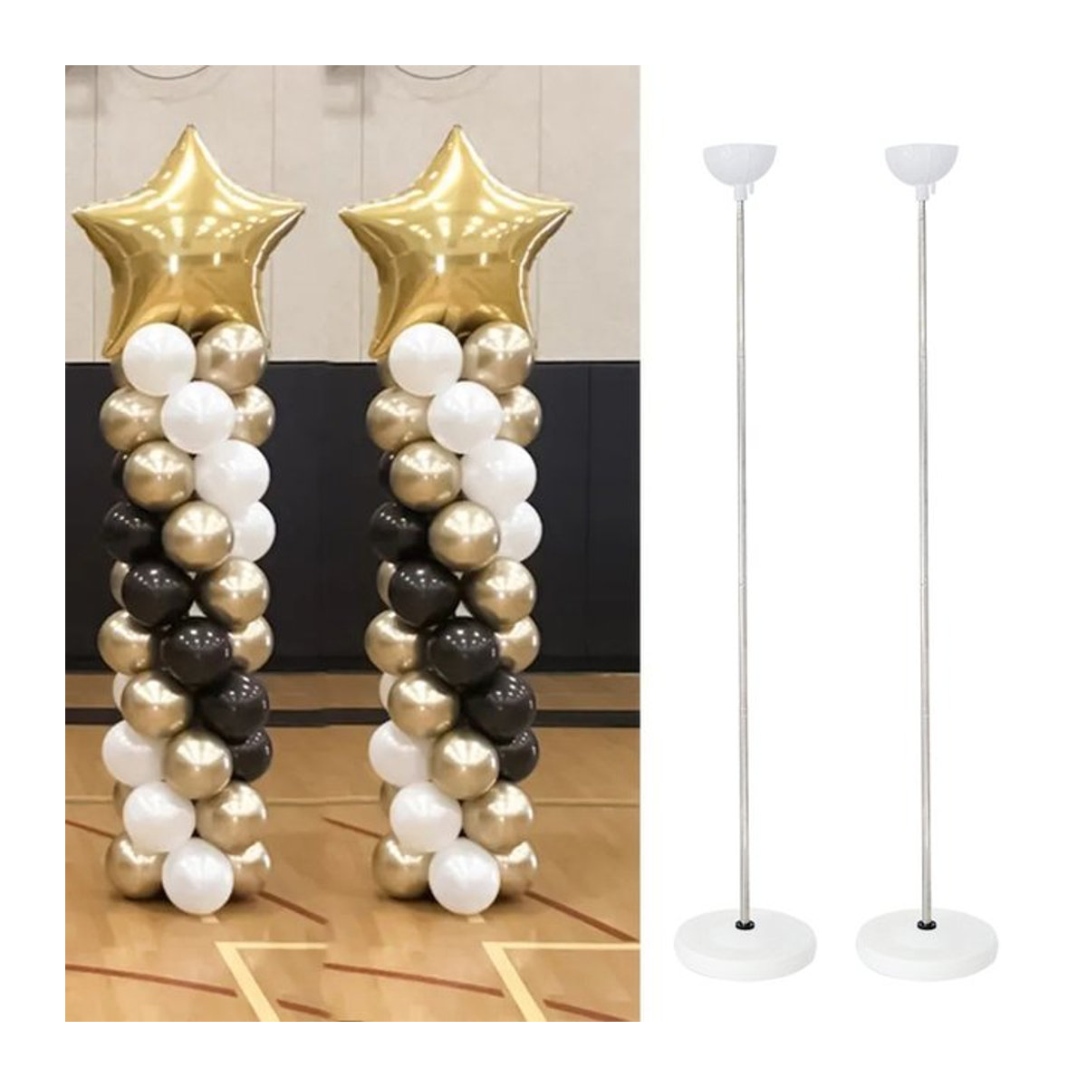 ZQNYCY Ballonsäulen Ständer Set aus Metall mit Kunststoff-Sockeln in Silber für Geburtstags-, Hochzeits- und Babyparty-Dekorationen - Bild 1