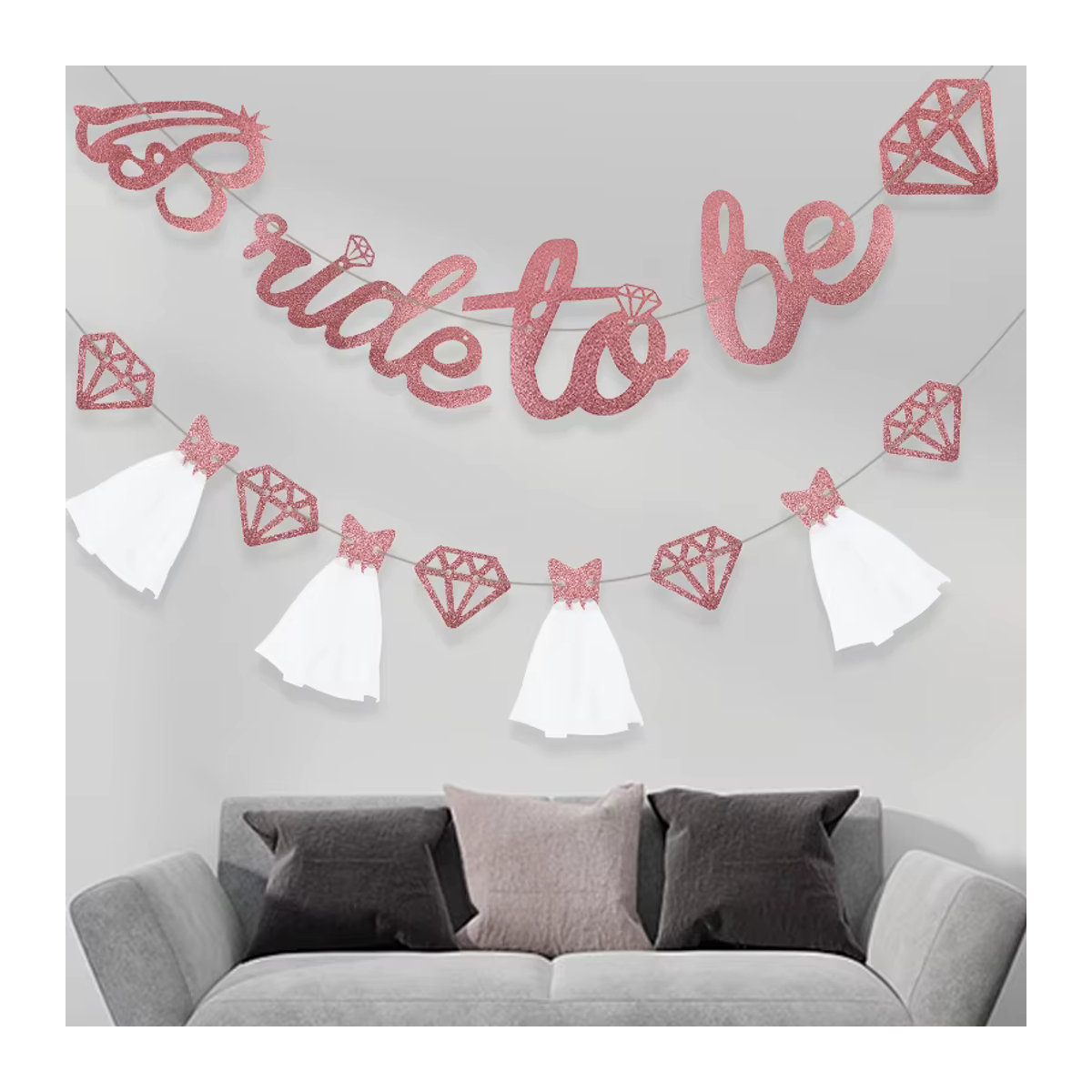 ZQNYCY Braut zu sein Banner Girlande in Roségold und Rosa für Hochzeit, Brautparty und Bachelorette Party aus Papier mit Glitzer-Effekt - Bild 1