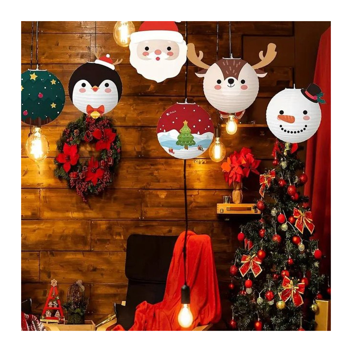 ZQNYCY Cartoon Weihnachts-Papierlaterne in Mehrfarbig mit Tier-Motiven als hängende DIY-Dekoration für Kinder - Bild 1