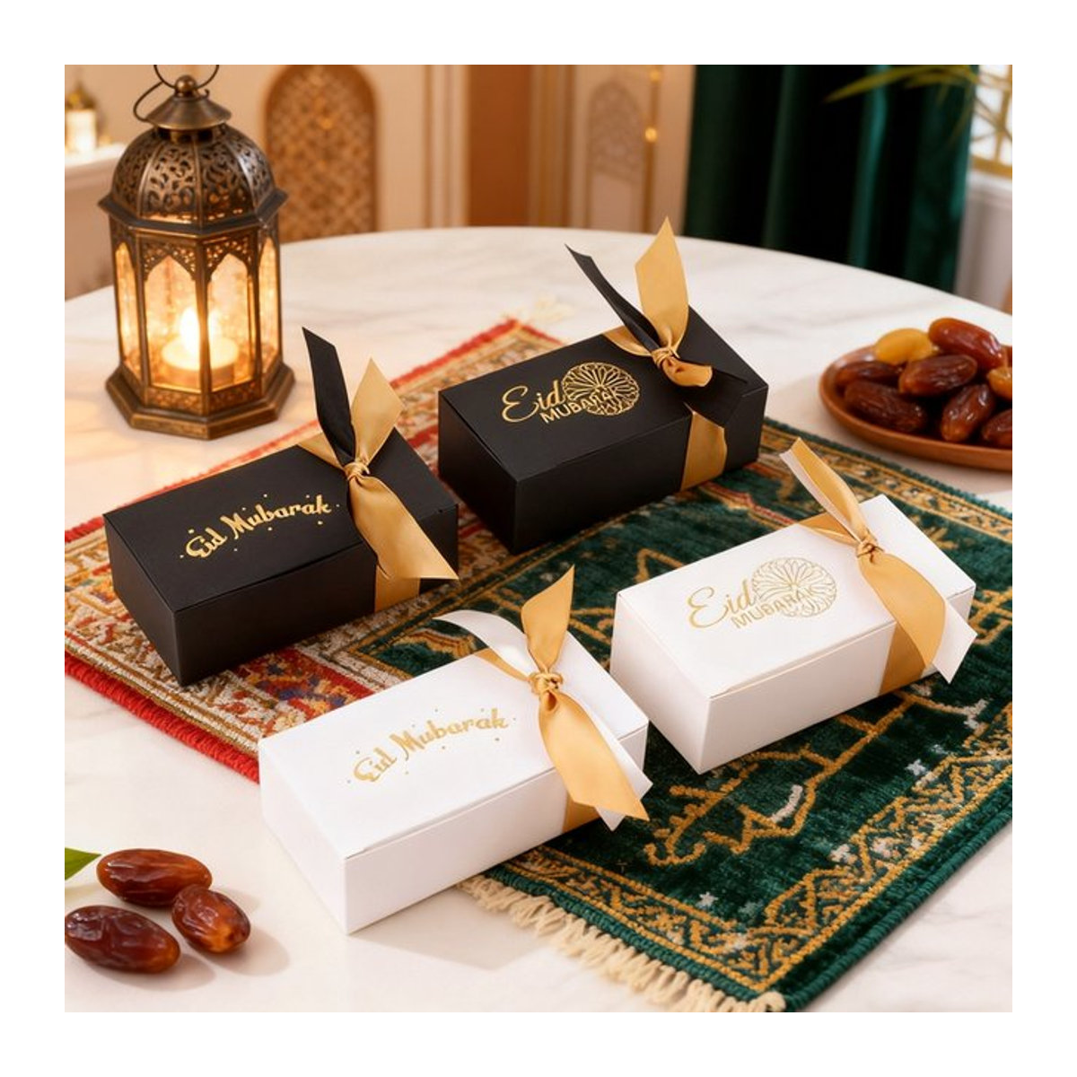 ZQNYCY Eid Mubarak Geschenkboxen mit Band für Ramadan Kareem, mehrfarbige rechteckige Papierboxen für Süßigkeiten und Cookies, DIY Dekoration für islamische Feste - Bild 1