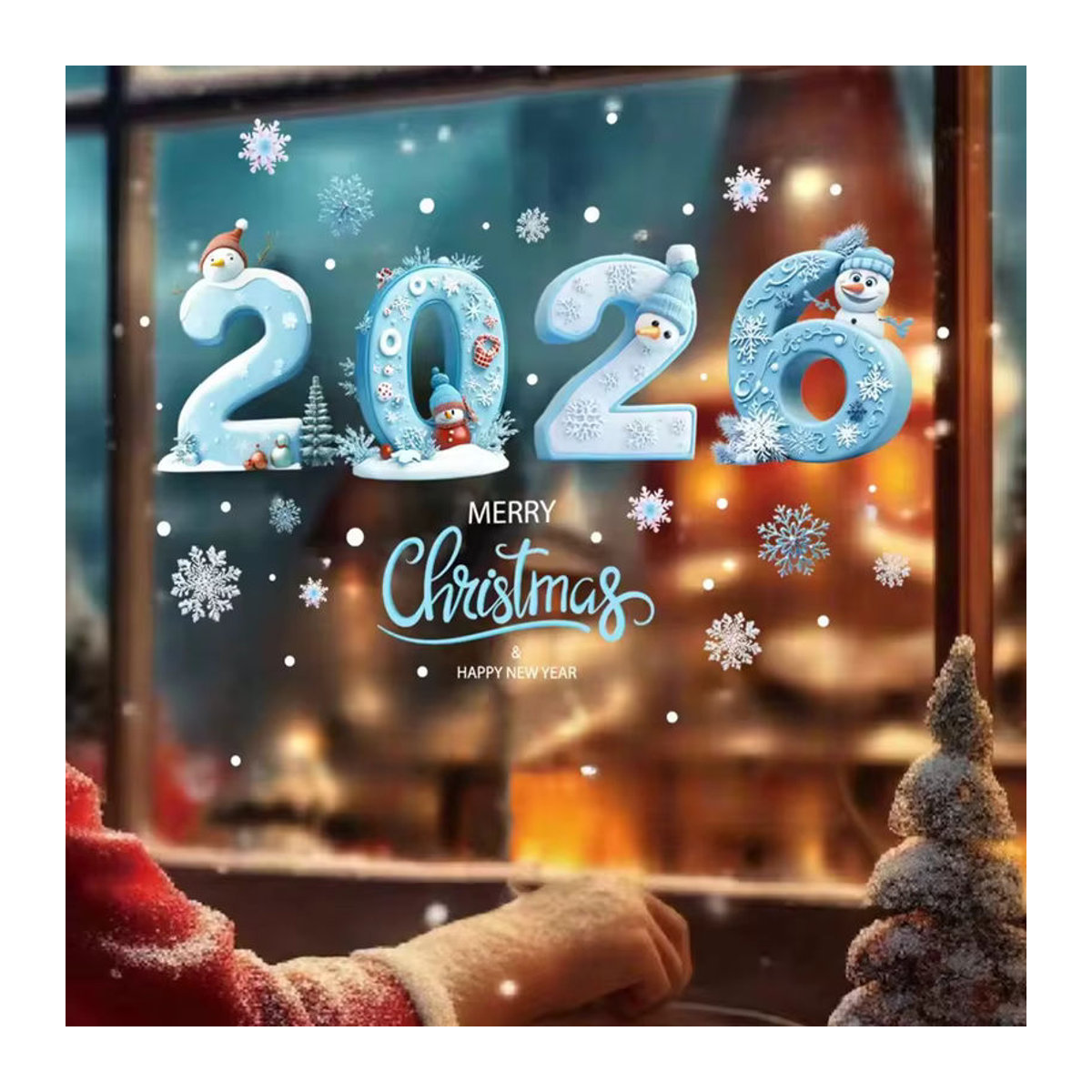 ZQNYCY Fensteraufkleber für Weihnachten und Neujahr mit Schneemann und Schneeflocken in Blau, Elektrostatische Glasdekoration für Kinder - Bild 2