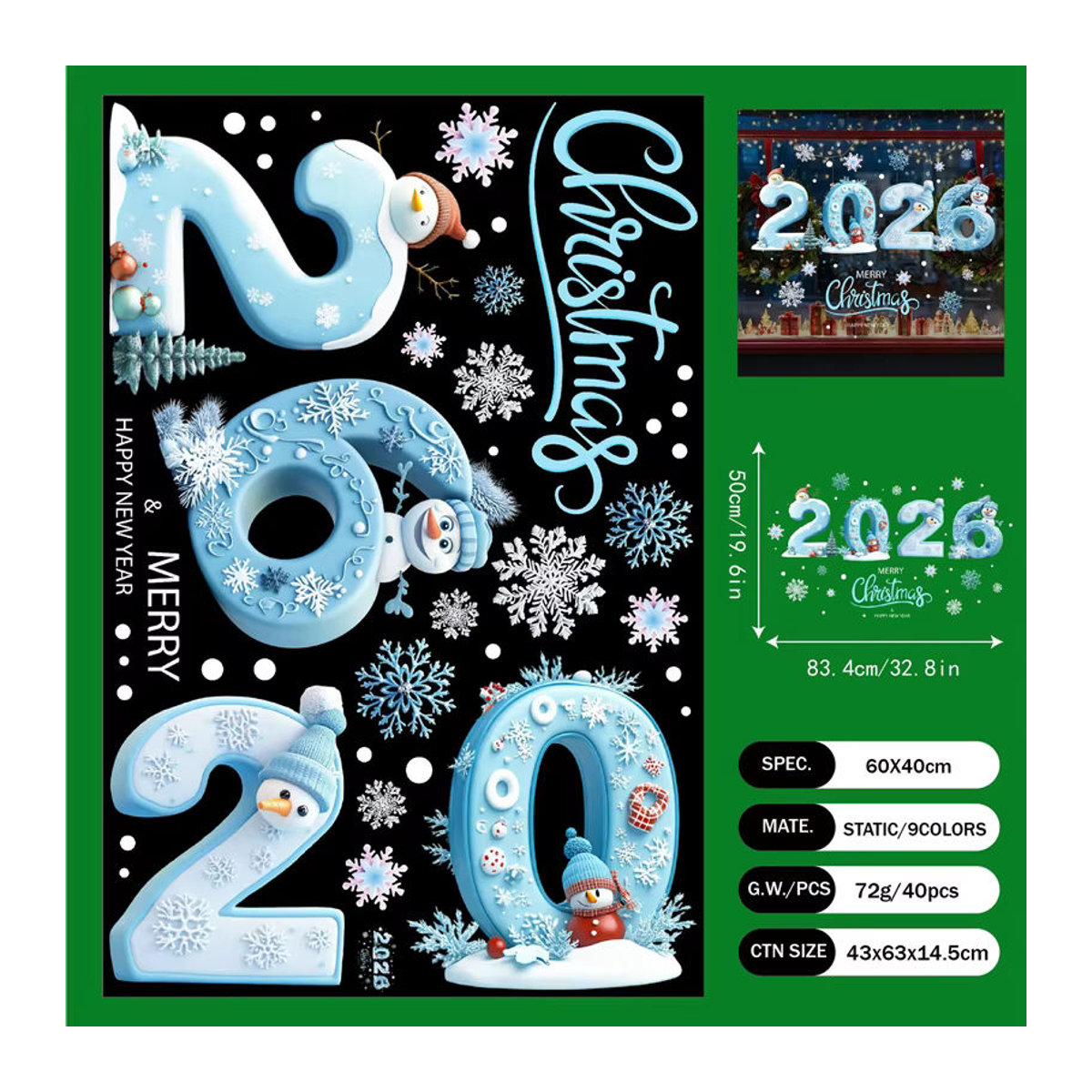 ZQNYCY Fensteraufkleber für Weihnachten und Neujahr mit Schneemann und Schneeflocken in Blau, Elektrostatische Glasdekoration für Kinder - Bild 5