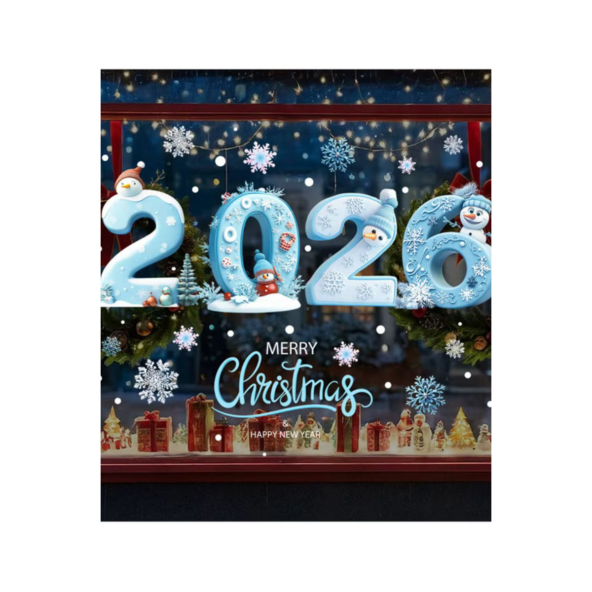 ZQNYCY Fensteraufkleber für Weihnachten und Neujahr mit Schneemann und Schneeflocken in Blau, Elektrostatische Glasdekoration für Kinder - Bild 6