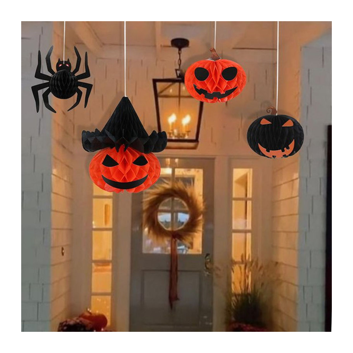 ZQNYCY Halloween Dekoration Papier Wabenball als 3D Spinne und Kürbis für Indoor und Outdoor in Orange - Bild 1