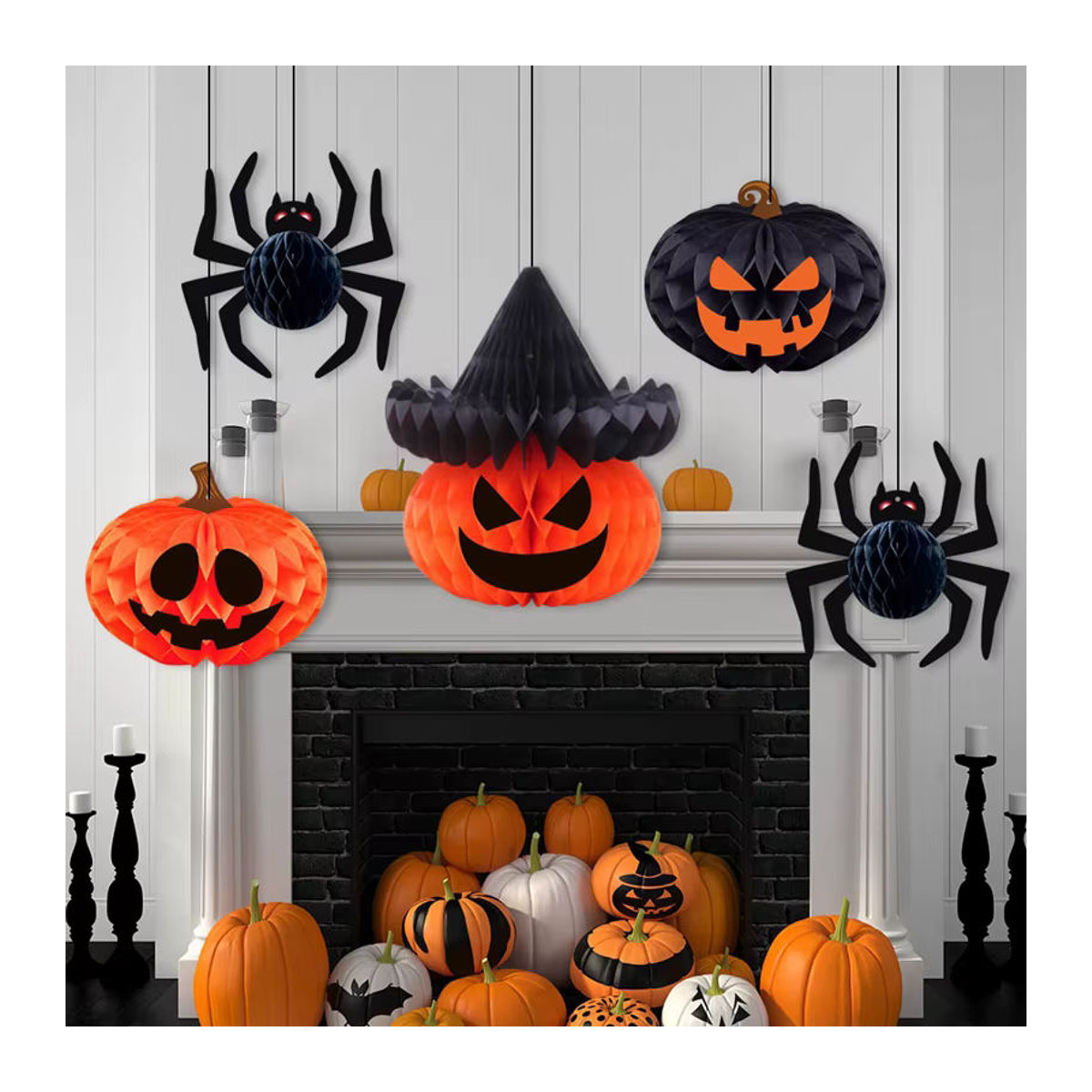 ZQNYCY Halloween Dekoration Papier Wabenball als 3D Spinne und Kürbis für Indoor und Outdoor in Orange - Bild 2