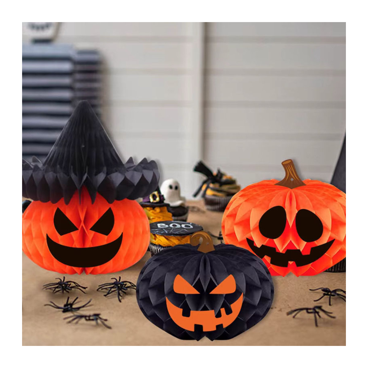 ZQNYCY Halloween Dekoration Papier Wabenball als 3D Spinne und Kürbis für Indoor und Outdoor in Orange - Bild 3