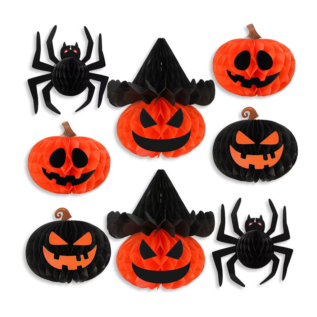 ZQNYCY Halloween Dekoration Papier Wabenball als 3D Spinne und Kürbis für Indoor und Outdoor in Orange - Bild 4