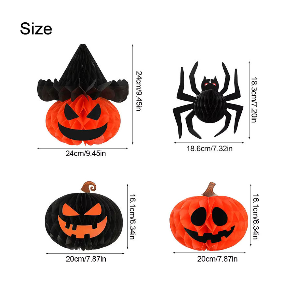 ZQNYCY Halloween Dekoration Papier Wabenball als 3D Spinne und Kürbis für Indoor und Outdoor in Orange - Bild 5