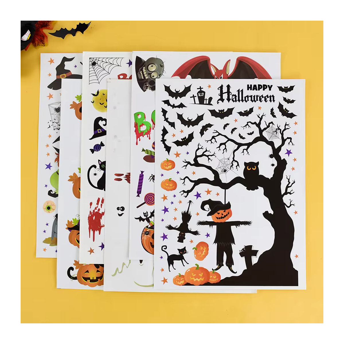 ZQNYCY Halloween Fensteraufkleber mit Kürbis, Geist und Spinne für deine Party Dekoration, Mehrfarbig - Bild 3