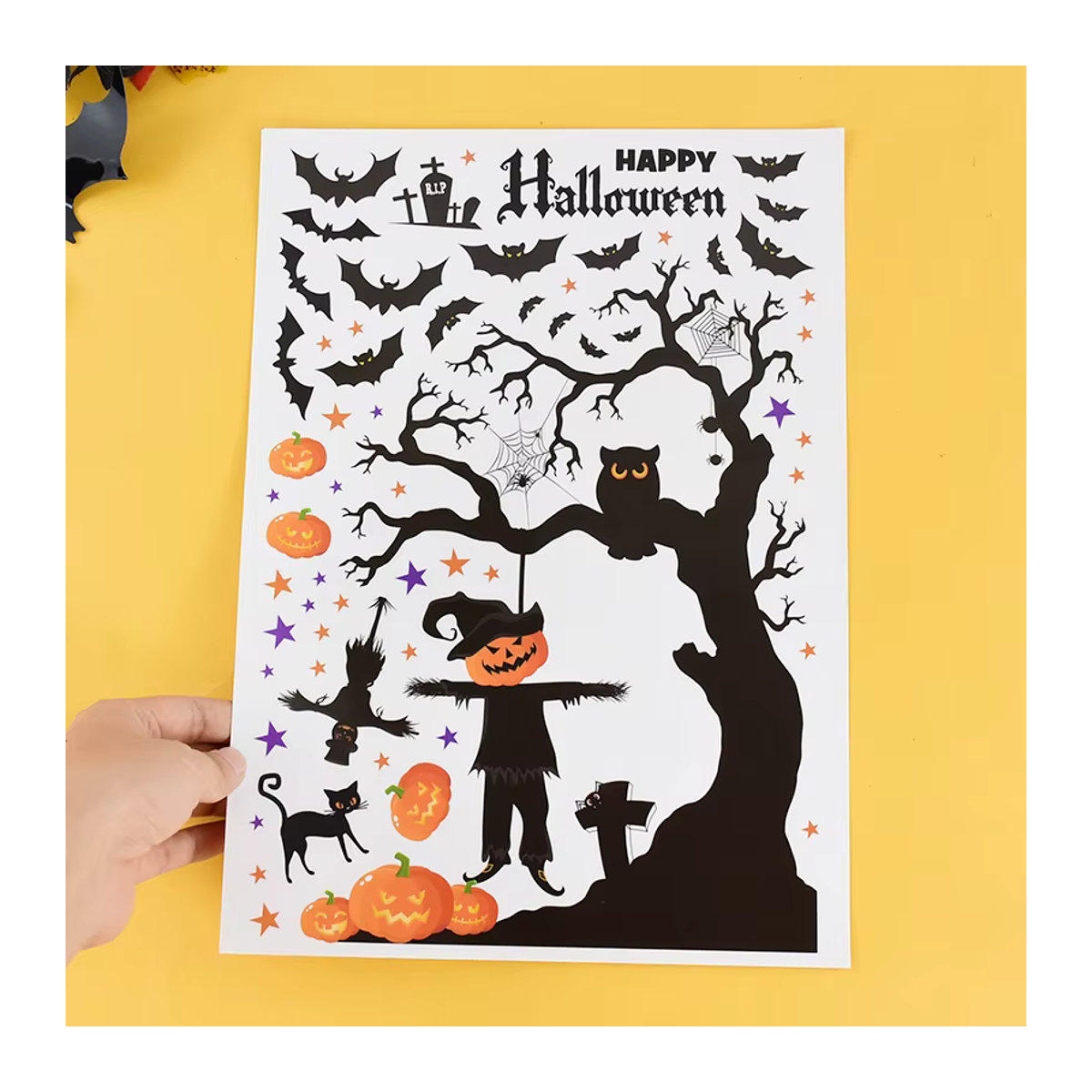 ZQNYCY Halloween Fensteraufkleber mit Kürbis, Geist und Spinne für deine Party Dekoration, Mehrfarbig - Bild 4