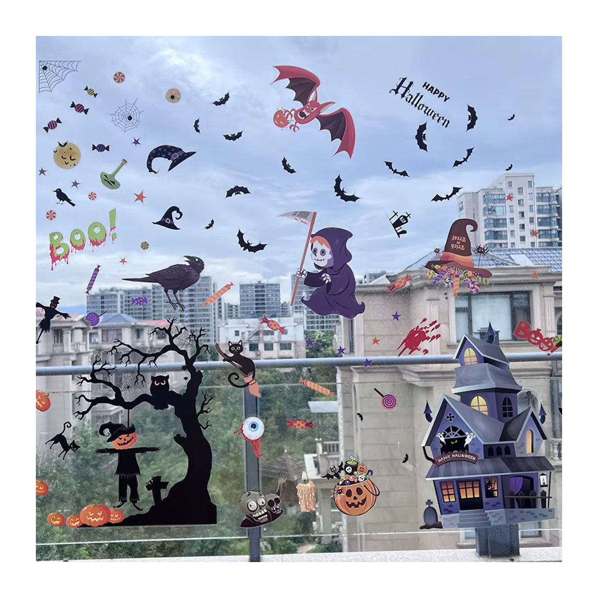 ZQNYCY Halloween Fensteraufkleber mit Kürbis, Geist und Spinne für deine Party Dekoration, Mehrfarbig - Bild 5
