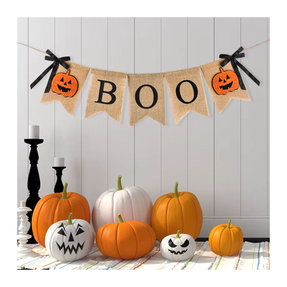 ZQNYCY Halloween Girlande aus Jute mit Kürbis-Wimpeln in Beige für rustikale Partydekoration - Bild 2